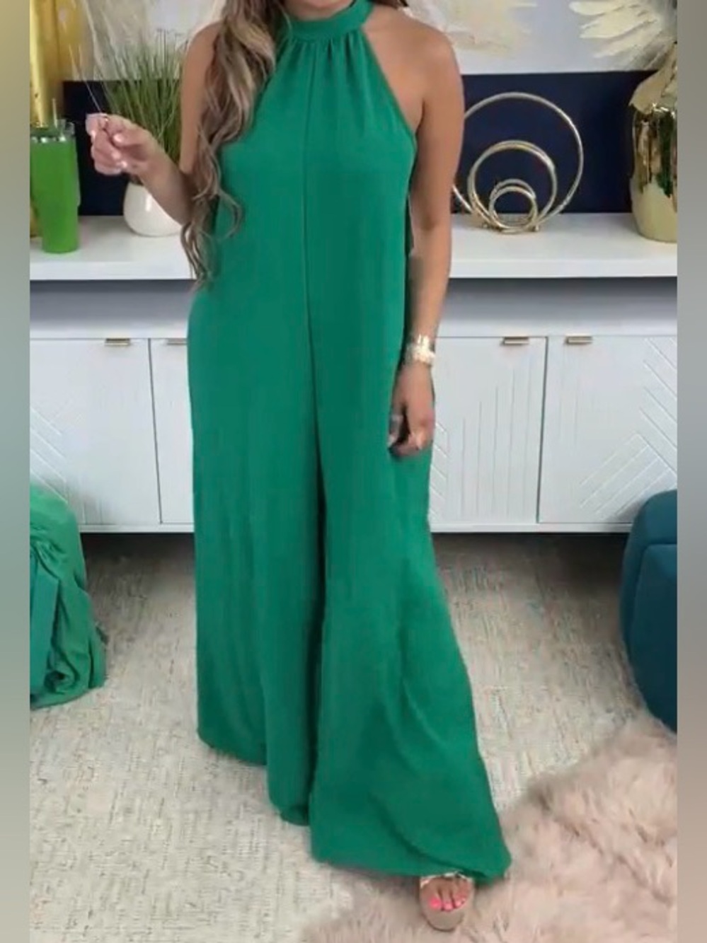 Fantastic Fawn Green Maxi Jumpsuit L NWOT | Boho Chic Flowy Boutique - Picture 6 of 7